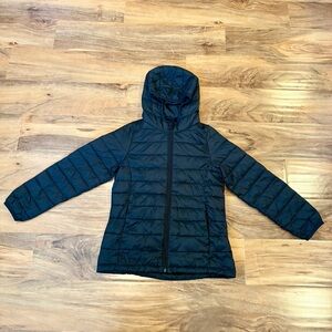 Amazon Essentials Girls Kids Size L 10 Hooded Black Coat Zip Puffer Jacket